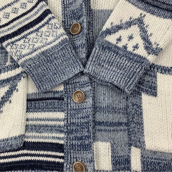 Lucky Brand Blue/White Aztec Print Button-Down Sweater - Picture 6 of 16